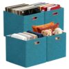 Posprica 3X Thicker Collapsible Storage Bins,13×15x13 Foldable Storage Cube Boxes Fabric Drawer for Closet Shelf Cabinet Bookcase, set of 4 (Bright Green)