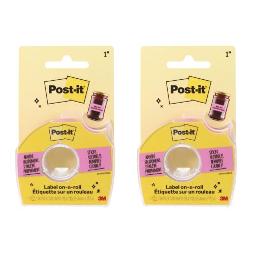 Post-it Labeling and Cover-up Tape, 2 Rolls, 1 in x 700 in (25.4 mm x 17.7 m), Neon Pink, Repositionable Writable Paper Tape with Dispensers for Labeling and Cover-Up at Home, School, Office