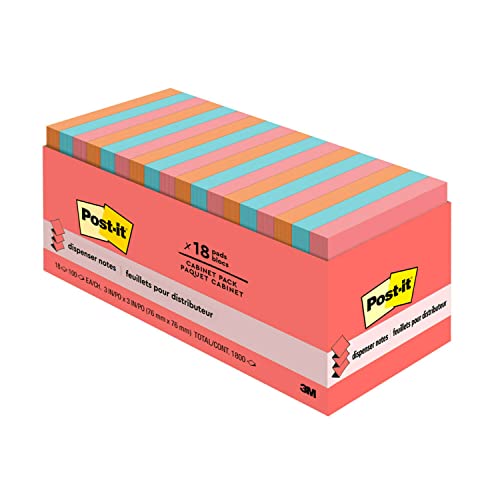 Post-it Pop-up Notes, 18 Sticky Note Pads, 3 x 3 in., School Supplies, Office Products, Accordion Sticky Notes Work with Pop-Up Note Dispenser, Poptimistic Collection (Pack of 8)