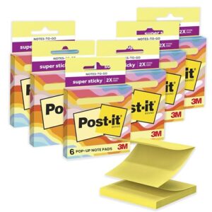 Post-it Super Sticky Notes-to-go Pop-Up Notes, 3 x 3 in, Multicolor, 6 Pads