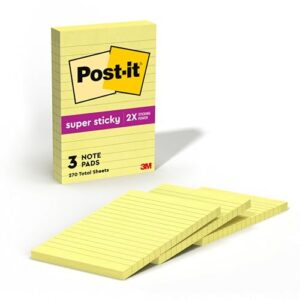 Post-it Super Sticky Notes, 4 x 6 in, Canary Yellow, 3 Lined Pads