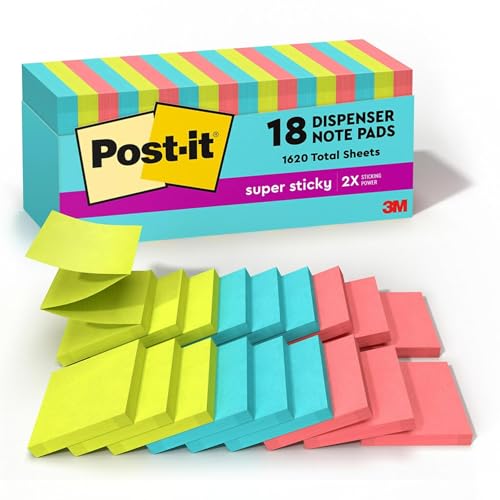 Post-it Super Sticky Pop-up Notes, 3-inch x 3-inch, Supernova Neons Collection, 90 Sheets/Pad, 18 Pads/Pack (R330-18SSMIACP)