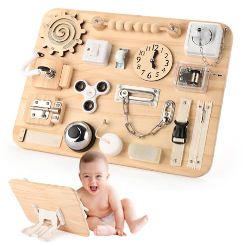 Potatomato Montessori Large Busy Board - Wooden Sensory Toys -Fidget Activity Board for Toddlers Boys and Girls- Motor Skills Gifts for ADHD & Autistic Children Kids 3 4 Years Old