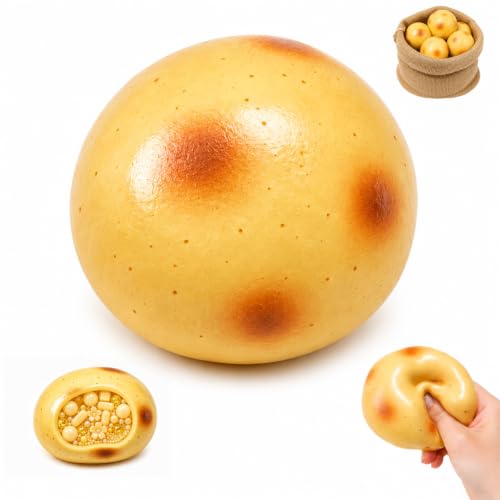 Potato Squishy Handmade, Crunchy Potato Squishy Stress Ball with Bead Filling, Realistic Food Sensory Toy, Shapeable Squeeze Toy for Stress Relief, Soft TPR Fidget Toy for Adults, Desk Toy Gift