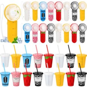 Potchen 32 Pcs Back to School Teacher Gifts Bulk 16 Mini Handheld Fans and 16 16 oz Plastic Tumblers with Lids and Straws for First Day of School Party Favors Gift for Teachers Students