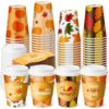 Potchen 48 Pack 12 oz Fall Coffee Cups with Lids and Sleeves Disposable Paper Hot Cups Bulk for Thanksgiving Harvest Autumn Party Cup for Espresso Tea Thanks giving Supplies (Fall Harvest)