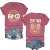 Potia Women Teacher Shirts Funny ABCD Teacher Tour T-Shirt Casual Back to School Teach Life Tee Tops