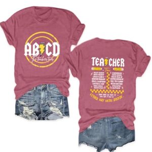 Potia Women Teacher Shirts Funny ABCD Teacher Tour T-Shirt Casual Back to School Teach Life Tee Tops
