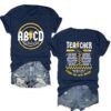 Potia Women Teacher Shirts Funny ABCD Teacher Tour T-Shirt Casual Back to School Teach Life Tee Tops