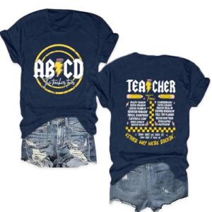 Potia Women Teacher Shirts Funny ABCD Teacher Tour T-Shirt Casual Back to School Teach Life Tee Tops