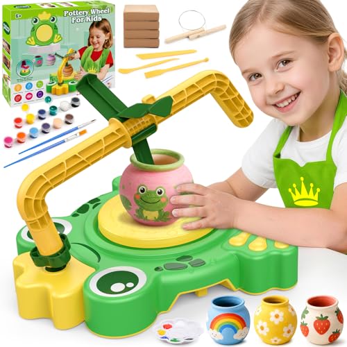 Pottery Wheel for Kids with 3-in-1 Arm Tools,Arts and Crafts for Kids Ages 8-12,Complete Pottery Painting Kit with Clay, Art Supplies Toys for Boys Girls Birthday Christmas Gift for 6 7 8 9 10 11 12+