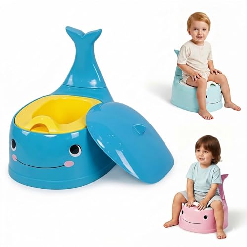 potty training toilet Baby Potty Training Toilet Seat for Toddlers,Whale Potty Chair with Lid, Back Support & Splash Guard, Non-Slip Kids Toilet Trainer for Boys Girls Ages 1-3(Blue)