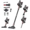 Prasky Cordless Vacuum Cleaner, 45KPA Powerful Stick Vacuum with LED Display Design, Tangle-Free Brush, Self-Standing, HEPA Filter, for Pet Hair, Carpet, Hardwood - Black