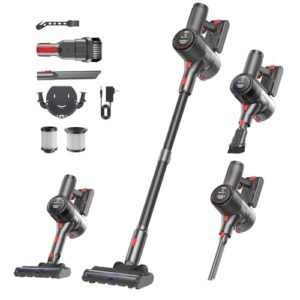 Prasky Cordless Vacuum Cleaner, 45KPA Powerful Stick Vacuum with LED Display Design, Tangle-Free Brush, Self-Standing, HEPA Filter, for Pet Hair, Carpet, Hardwood - Black