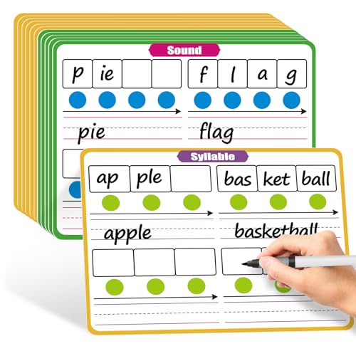 PraxiKidy 12 Pack Phonemic Awareness Dry Erase Flash Card,Phonics Games Science Reading Manipulative Speech Therapy Material Elkonin Box 1st Grade Classroom Must Haves Teacher Homeschool Supplies