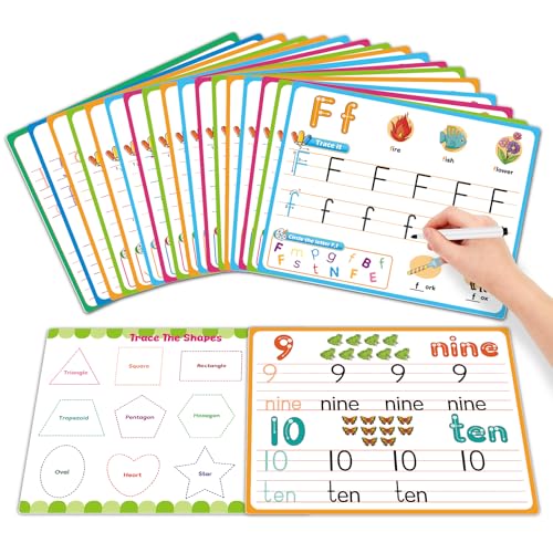 PraxiKidy Alphabet Number Shapes Flash Cards,Handwriting Practice Writing Tracing Phonics Preschool Kindergarten Toddler Learning Activities Homeschool Classroom Autism Educational Toys ABC Letter