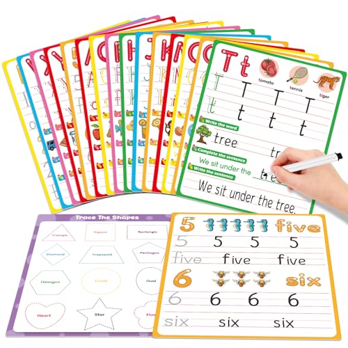 PraxiKidy Alphabet Number Shapes Flash Cards,Sentence Building for Kids,Handwriting Practice Writing Tracing Phonics Preschool Kindergarten Toddler Learning Activities Homeschool Classroom ABC Letter