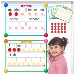 PraxiKidy Giant 16.9" x 12.7" Phonemic Awareness 6 Pack Sound Dry Erase Card,Syllable Speech Therapy Phonics Games,Science Reading Manipulative Preschool Kindergarten Classroom Teacher Supplies