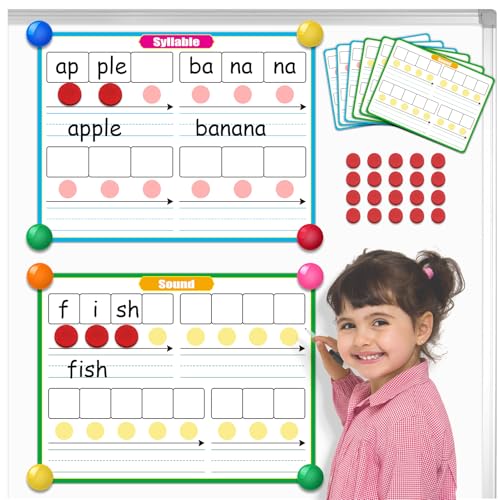 PraxiKidy Giant 16.9" x 12.7" Phonemic Awareness 6 Pack Sound Dry Erase Card,Syllable Speech Therapy Phonics Games,Science Reading Manipulative Preschool Kindergarten Classroom Teacher Supplies