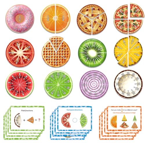PraxiKidy Magnetic Fraction Tiles & Circles, Bars,Math Manipulatives 2nd, 3rd, 4th, 5th Grade,Fraction Manipulatives for Kids Teachers Demonstration Teaching Homeschool Supplies Classroom Whiteboard