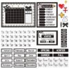 Preboun 169 Pcs Schoolgirl Classroom Decor Black Bow Calendar Bulletin Board Border Set Seasons Weather Chart Classroom Display with Stickers Decoration for School Wall Library Bedroom