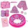 PREBOX Knitting Loom Craft Kit for Kids & Beginners - Create Hat & Scraf with Yarn, Hook Needle, Birthday Gifts Ideas for Teens Girls Age 6-8 8-12 14+, Rose Loom