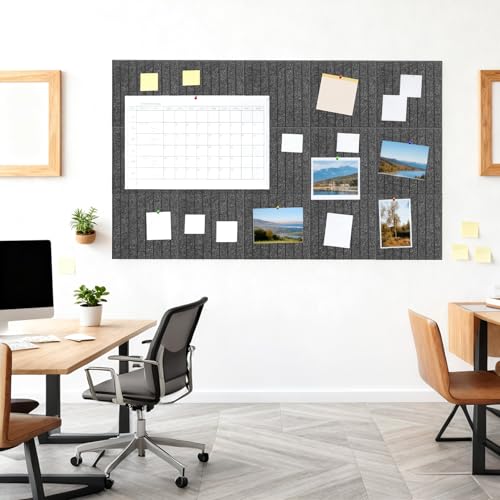 PrecisionAuto Self-Adhesive Felt Bulletin Board Tiles, 15-Pack 12x12 in Frameless Pinboard Panels (Cork Board Alternative) w/30 Push Pins, Photo/Memo Display for Office Home School - Dark Gray,