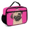 PrelerDIY Pug Puppy Hot Pink Polka Dot Reusable Lunch Box Insulated Lunch Bag Cooler Bag Lunchbox Meal Food Container Tote Bag for Women Kids Girls Boy School Camping Hiking Picnic Beach Travel