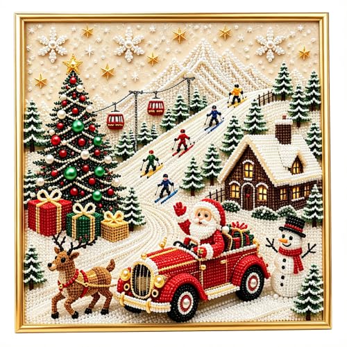 Premium 3D Pearl Christmas Wall Art Kit, DIY Pearl Diamond Painting Art Kit, Creative Pearls Beads Craft, Winter Home Wall Decor, Holiday Gift for Adults Beginner (Winter Ski Adventure)