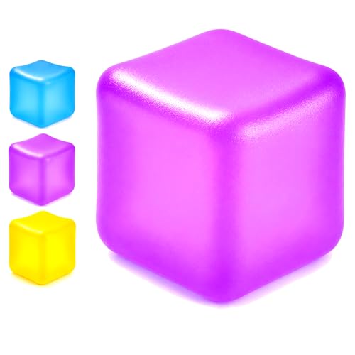 Premium Big Stress Cube Squishy – Slow Rising Ice Cube Fidget Toy, Gel Filled Sensory Squeeze Ball for ADHD & Anxiety Relief, Calming Fidgets Kids Adults BPA-Free Easy to Clean – 2.17in (Purple)