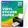 Premium Printable Vinyl Sticker Paper for Inkjet and Laser Printer - 20 White Matte Sticker Paper Waterproof - Excellent Adhesion Paper 8.5 x 11, Fast Dry, Holds Ink Well, Great for Cutting Machines
