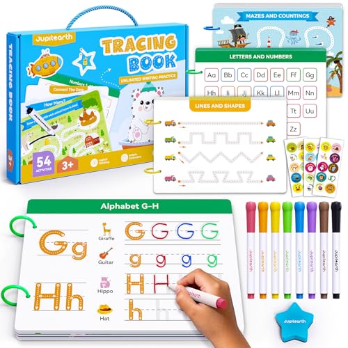 Preschool Learning Activities 54 Reusable Pages, Tracing Books for Kids Ages 3-5, Toddler Activities Busy Book, Handwriting Practice Kindergarten Workbooks, Educational Toys for 3 4 5 Year Old