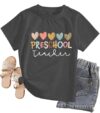 Preschool Teacher Shirts Women Comfort Preschool Teacher Tee Back to School Shirt Short Sleeve Tee Tops Grey