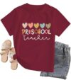 Preschool Teacher Shirts Women Comfort Preschool Teacher Tee Back to School Shirt Short Sleeve Tee Tops Purple