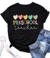 Preschool Teacher Shirts: Women Kindergarten Teachers T-Shirt Teacher Graphic Tees Tops Teacher Life Shirt(Black,Large)