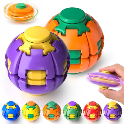 Press to Spin Fidget Spinner Rotating Stress Ball 2 Pack, Sensory Fidget Toys for Adults Teens Boy Girl Gifts Anxiety Stress Relief Fidgets Office Desk Toy for Autism ADHD 360° Rotating Fidget Ball