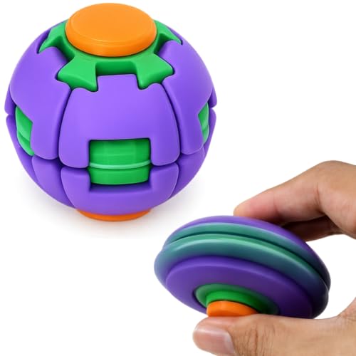 Press to Spin Stress Relief Bal, Fidget Toy Ball with Dual-Button Control, Sensory Rotating Sphere for Kids & Adults, Quiet Desk Spinner for ADHD, Anxiety, Office, and Classroom