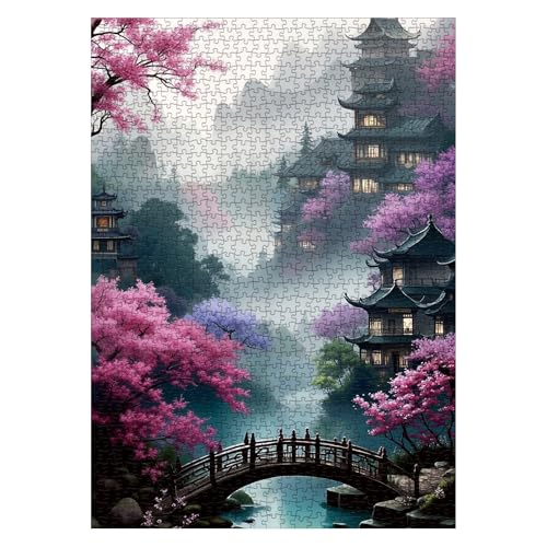Pretty Plum Blossom Landscape Puzzles for Adults 1000 Pieces Nature, Beautiful Flower Tree Scenery Art Jigsaw Puzzles, Impossible Hard Difficult Challenging Aesthetic Garden Puzzle