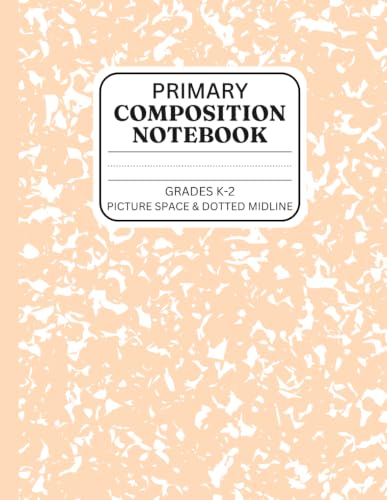 Primary Composition Notebook: Cute Soft Pastel Peach Orange Marble Draw and Write Notebook for Girls Grades K-2 with Picture Space on Top and Dotted ... Writing, Handwriting Practice, and Drawing