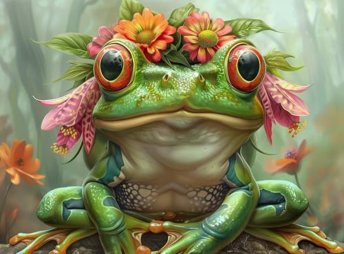 Prime Time Puzzles 1000 Piece Jigsaw Puzzle for Adults - Cute Spirit Animal Frog Prince - Challenging and Hard Puzzle Perfect for Game Nights - 20x27 inches(Petal Prince)