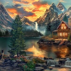 Prime Time Puzzles Adult Jigsaw Puzzle 1000 Piece Mountain Cabin