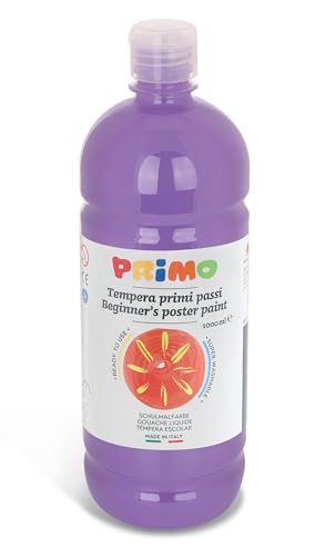 Primo Washable Tempera Paints for Children from 3 Years and Beginners, 1 Litre Bottle, First Steps Tempera Paints for Painting on Paper, Fabric, Glass and More, Creative Work for Children and Hobbies