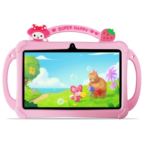 PRITOM 7-inch Android Tablet, 2GB RAM, 32GB Storage, Quad-core Processor, 1024×600 IPS Display, Wi-Fi and Bluetooth, Shock-Resistant Protective case, Built-in Parental Controls (Pink)