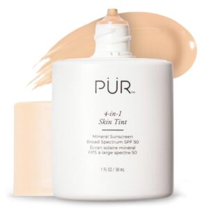 PÜR MINERALS Tinted Sunscreen for Face, 4-in-1 Skin Tint - Broad Spectrum Mineral Sunscreen, SPF 50 - Tinted Facial Moisturizer, Primer & Foundation for Sun Protection - Buildable Coverage – Bone