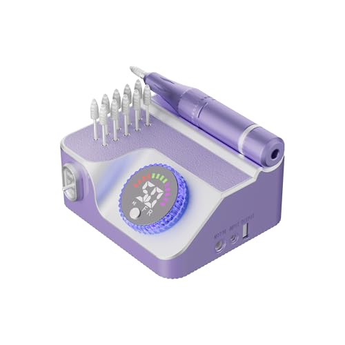 Professional Electric Nail Drill E-File Machine - 50,000 RPM Corded Nail Drills Kit with Low Noise & LED Display Drill Machine Polishing Acrylic Gel Nails for Salon Home, Purple
