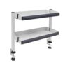 Proinsightore 2-Tier Clamp On Desk Storage Shelf, No Drill Clamp Mount Desktop Organizer Rack with Side Hooks for Books Stationery Plant Office Space Saving