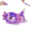 Prone Axolotl Squishy Toy, Cute Stretchy Squeeze Toy for Kids Ages 3+ & Adults, Soft Sensory Toy for Party Favors, Birthday Gifts & Easter Basket Stuffers(Purple Large Sequins)