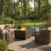 Propane Fire Pit Table with Tank Cover for Outdoor Use, 40000 BTU Steel Burner and Adjustable Flame Control