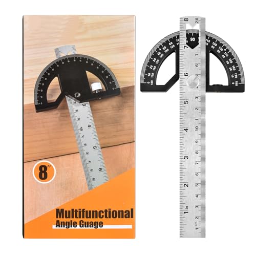 Protractor Angle Finder Stainless Steel Angle Ruler with 0-180 Degrees Adjustable Angle Square 8-Inch Woodworking Ruler for Woodworking/Carpenter/Construction/Measurement/Hobbyists