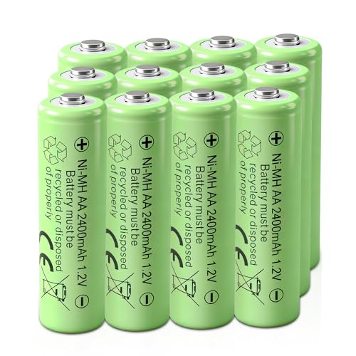 PRTGFJKL 12pcs Ni-MH Rechargeable AA Batteries, 2400mAh 1.2V Solar Batteries, Double A Pre-Charged Batterie for Outdoor Solar Lights, Pathway Lights AA Battery Size: 14.5 50.5mm